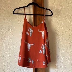 Burnt orange, longhorn in cactus cross back tank top! Great for GAME DAY!